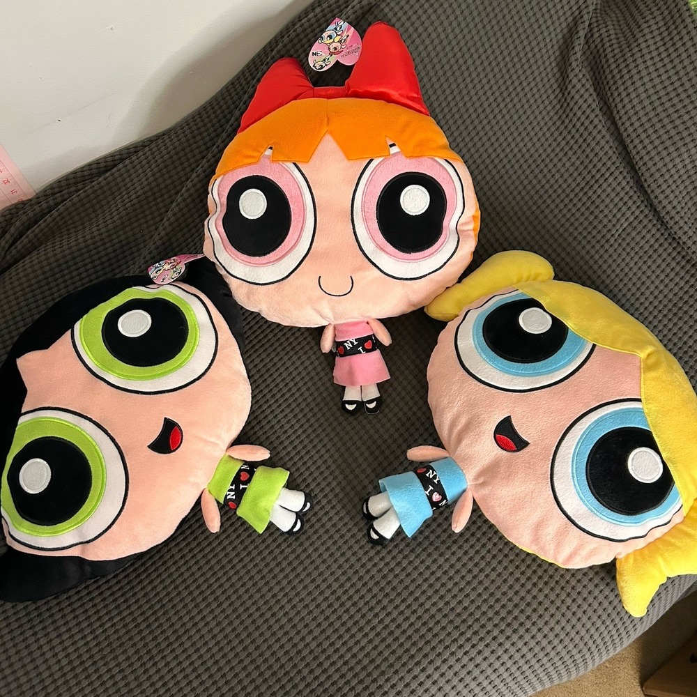 Powerpuff Girls Giant Face Pillow Set 3 Blossom Bubbles Buttercup NWT Y2K 2000s